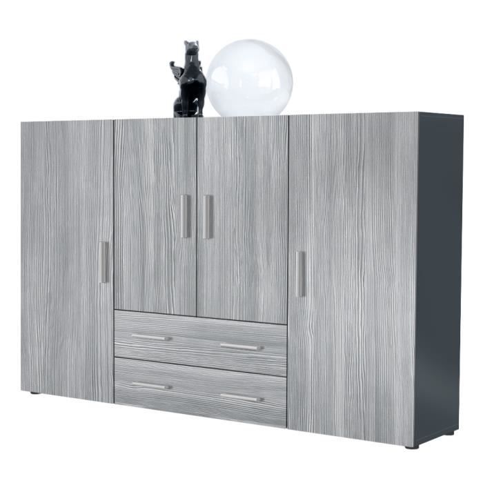 Vladon Buffet haut Nora meuble avec 8 compartiments et 2 tiroirs caisson en Anthracite mat façades en Avola-Anthracite Vladon Buffet haut Nora meuble avec 8 compartiments et 2 tiroirs caisson en Anthracite mat façades en Avola-Anthracite
