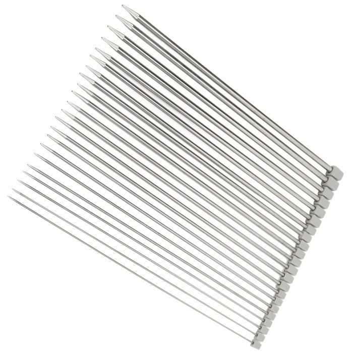 Set De 11 Paires D'aiguilles à Tricoter Droites En Acier Inoxydable - Tailles 2,0 Mm à 8,0 Mm - Longueur 35 Cm - Pour Débutants Et Confirmés