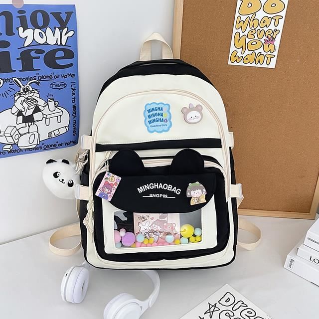 SAC A DOS backpack black With panda pendant Sac a dos Kawaii pour filles sac ecole en Nylon impermeable mignon sac a dos de voya Cdiscount Bagagerie Maroquinerie