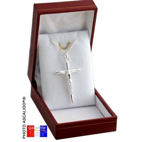Pendentif Croix Homme Argent Massif 925 Décoré - Grande Taille - Avec Ou Sans Chaîne - Neuf