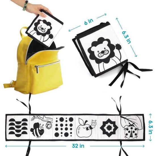 Livre Tissu Bébé Noir Et Blanc Montessori - 12 Motifs - Éveil Sensoriel 0-3 Mois