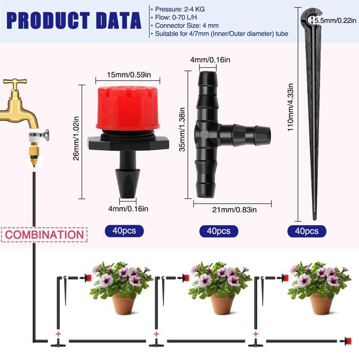 Kit Irrigation Goutte à Goutte Automatique 150 Pièces - 50 Goutteurs Réglables Pour Jardin