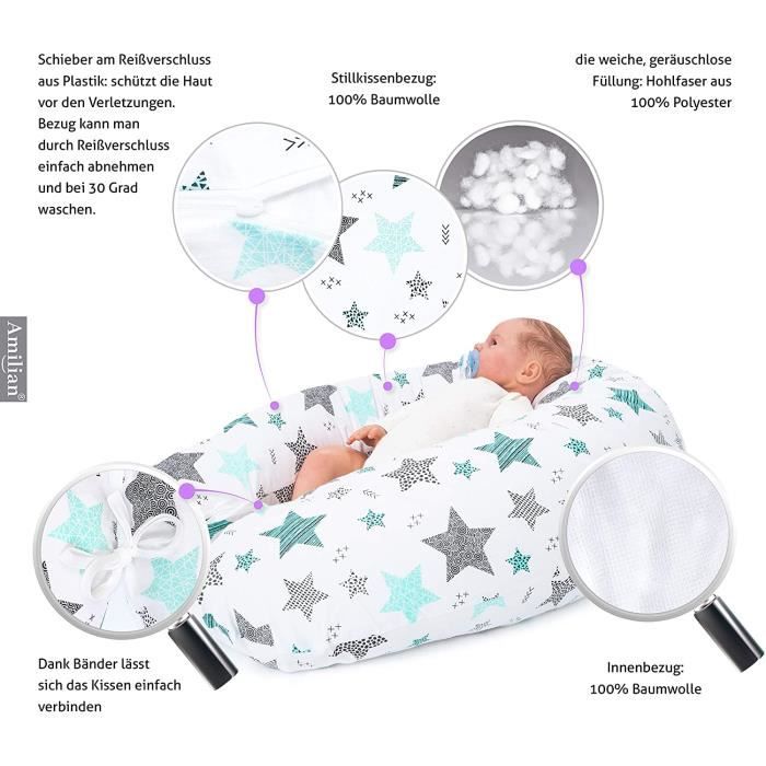Coussin d'allaitement avec rembourrage pour les petits bébés - Coussin de  lit latéral - Coussin de grossesse pour dormir sur le côté - Coton - Avec