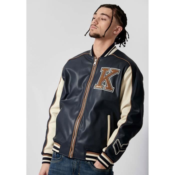 Blouson style universite homme KAPORAL MONGI Bleu Effet use Col teddy Fermeture zippee Bleu Cdiscount Pret a Porter