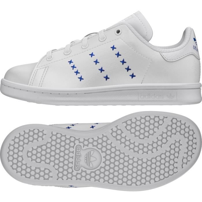 Chaussures de lifestyle enfant adidas Originals Stan Smith Blanc bleu marine Cuir Lacets Blanc bleu marine Cdiscount Chaussures