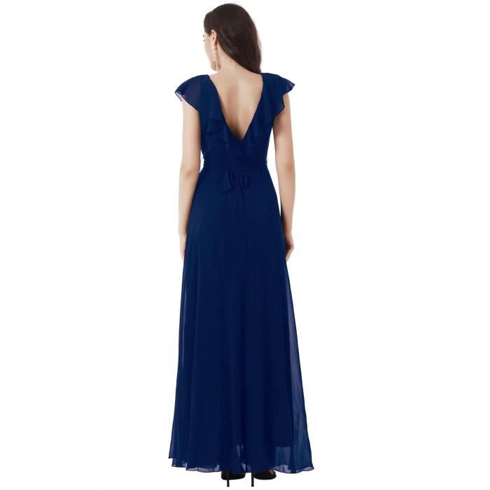 IEFIEL Robe de Cocktail Femme Longue Robe Col V Plongeant Robe de Soiree Mariage Luxe Elegante Robe Ceremonie Fete 36 48 Bleu marine Cdiscount Pret a Porter