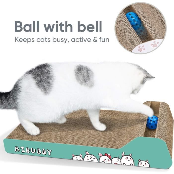 Griffoir Chat Twistou En Carton Ondulé Réversible - Avec Balle Et Grelot - Pliable, Jouet Interactif - Protège Les Meubles