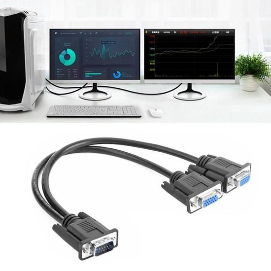 Câble Répartiteur VGA SAISN - 1 Mâle Vers 2 Femelles - Longueur 33 Cm - Pour Duplication D'écran (miroir) - Résolution Jusqu'à 1920x1200 Câble Y VGA 1 Vers 2