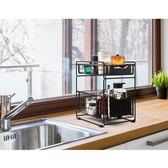 Rangement Sous Évier Cuisine A 2 Étages Panier Rangement Epices Cuisine Polyvalente Pour Cuisine Salle De Bain Garde Manger Bureaunoir 75910017