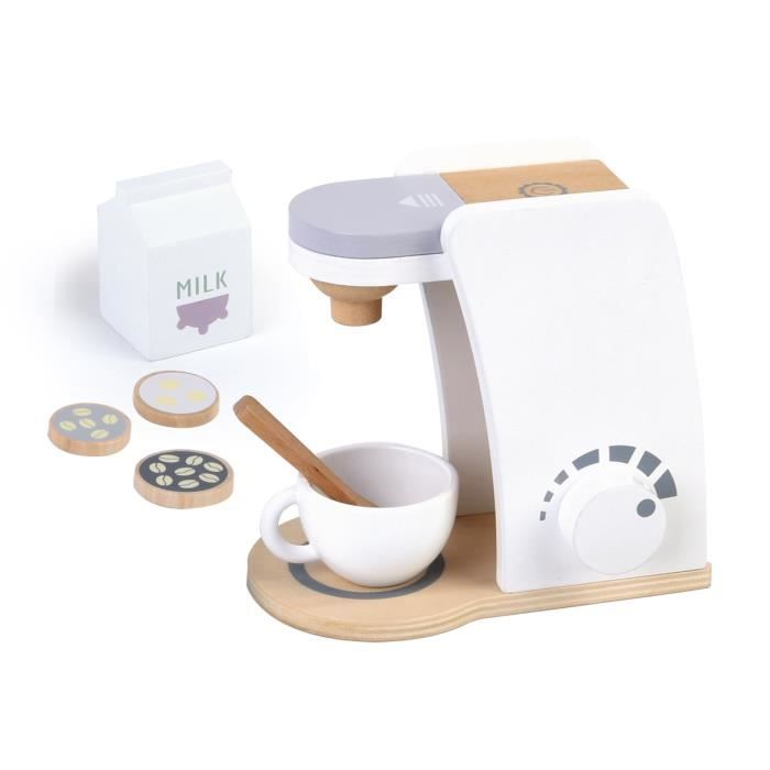 VBACALA Cafetière En Bois Pour Enfants Avec Son Et Boutons,Cuisine En Bois Pour Enfants Avec Tissu Gâteau Et Croissant,Jouets Educatifs Jeux De Rôle Montessori,Jeux De Cuisine,Cadeaux Pour Garçons Et