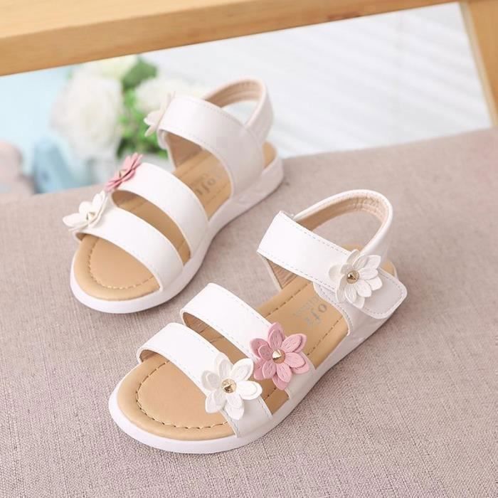 Sandales Fille Été Fleur - Sandales Bout Ouvert Avec Bride, Chaussures Princesse Plage Et Piscine 20-24