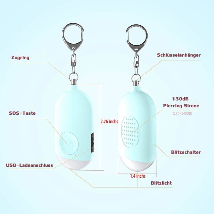 Alarme Personnelle Porte-clés 130 DB – Rechargeable USB-C, Sirène Forte, Pour Sécurité En Déplacement - 2