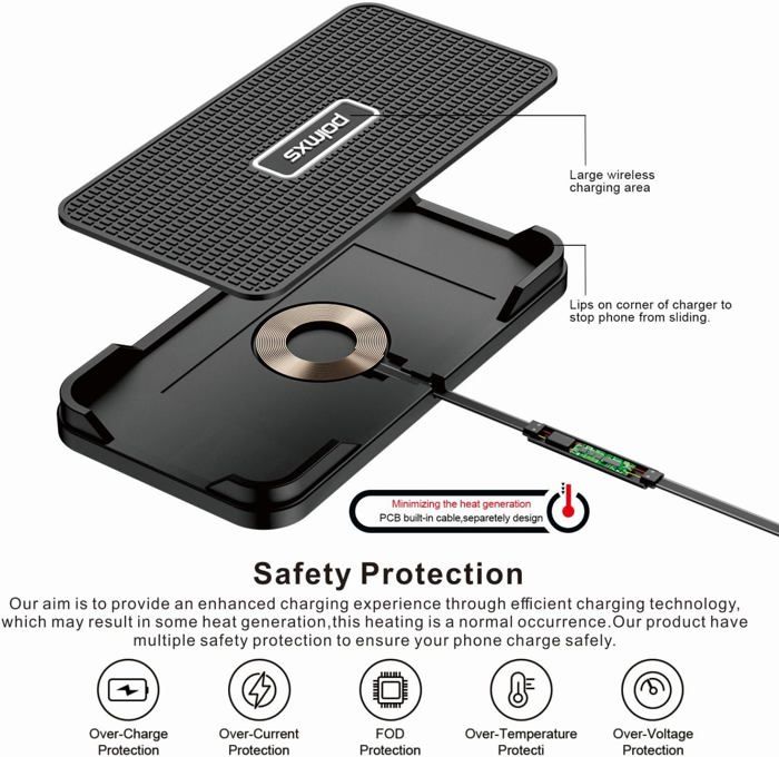 Tapis De Recharge Sans Fil Pour Voiture - Chargeur Rapide QI 15 W Avec