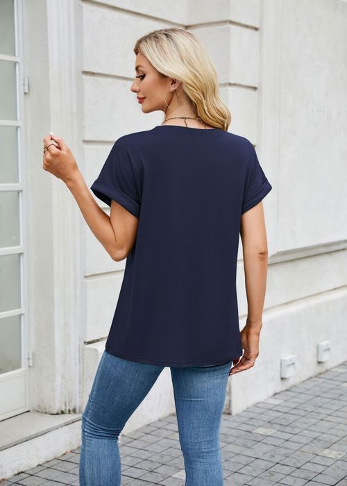 T-shirt Tunique Bleu Femme Taille 36 | Manches Courtes Coton Mélangé - Occasion Très Bon État