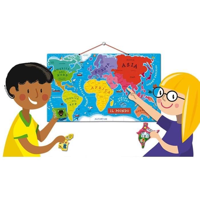 Puzzle Carte du Monde Magnétique en Bois - 92 Pièces Aimantées - 70 x ...