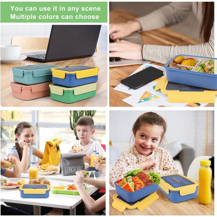 Bento Lunch Box Enfant Adulte 1400ml avec 3 Compartiments, Anti-Fuite Boite  Repas avec Couverts,pour Micro-onde Lave-vaisselle,Jaune - Cdiscount Maison