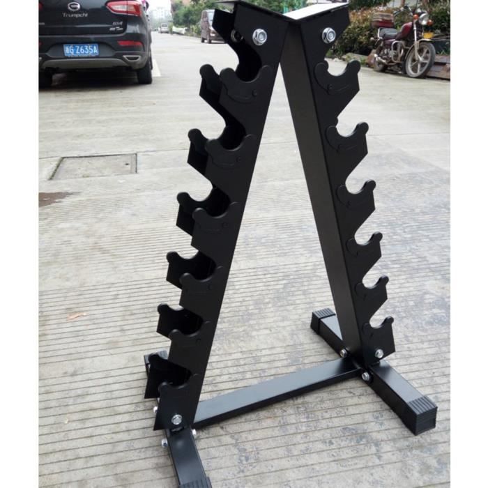 Support Haltères Court 6 Niveaux - Capacité 200 Kg - Acier Renforcé Noir - Pour Home Gym