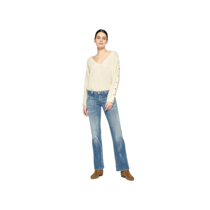 Jeans Flare Vintage Bleu - Coupe évasée, Tissu Stretch - Hauteur De Taille Standard - Marque Le Temps Des Cerises
