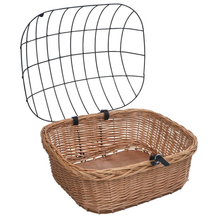 Panier Arrière Vélo En Osier Naturel VidaXL Avec Couvercle - Pour Transporter Animaux Ou Courses