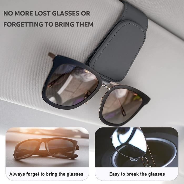 Lot de 2 porte-lunettes pour pare-soleil de voiture,, porte-lunettes de  soleil, porte-lunettes de soleil magnétique, (gris)