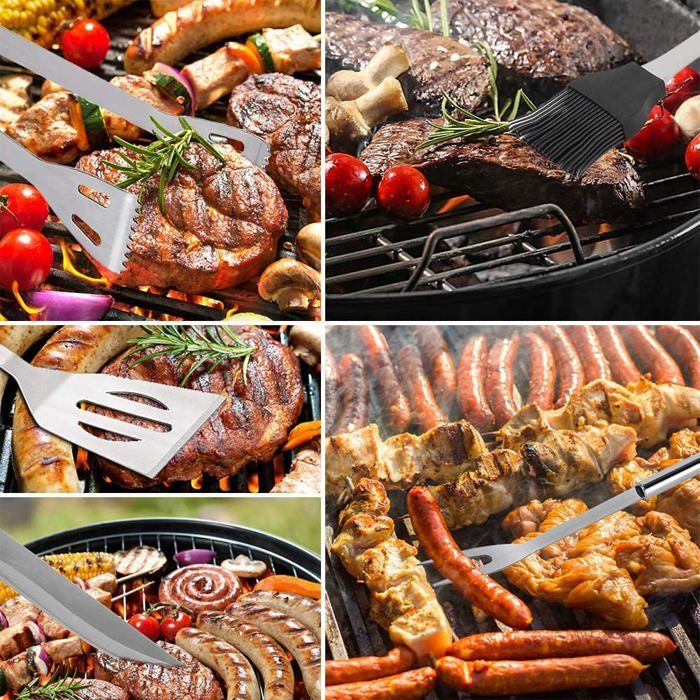 Enders Lot De 3 Ustensiles Barbecue Inox Premium - Pince, Fourchette, Spatule Avec Sac De Transport