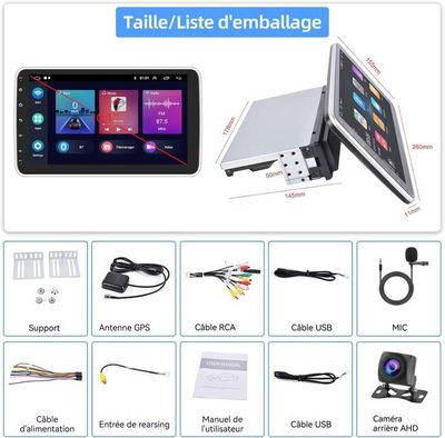 Podofo Autoradio 10,4 1din avec écran tactile vertical pivotant Carplay sans fil Android voiture, 1280 x 800, voiture radio avec Bluetooth GPS USB/ MIC/SD/USB/AUX/EQ/SWC 12LED caméra de recul Podofo Autoradio 10,4 1din avec écran tactile vertical pivotant Carplay sans fil Android voiture, 1280 x 800, voiture radio avec Bluetooth GPS USB/ MIC/SD/USB/AUX/EQ/SWC 12LED caméra de recul