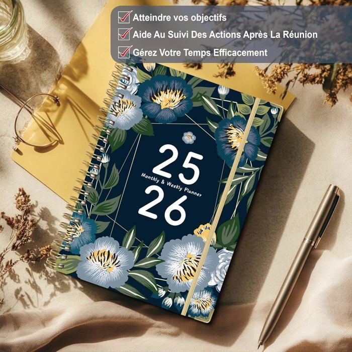 Agenda Semainier 2025-2026 A5 - Couverture Rigide, 18 Mois, Avec Autocollants - 10