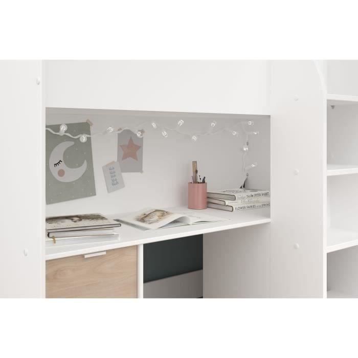 Lit Mezzanine Combiné 90x190 Cm Avec Bureau, Bibliothèque Et Rangements - Gris