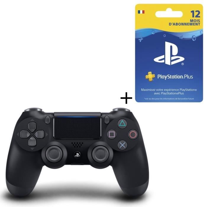 Pack Manette DualShock 4 Noire V2 + Abonnement PlayStation Plus 12 Mois