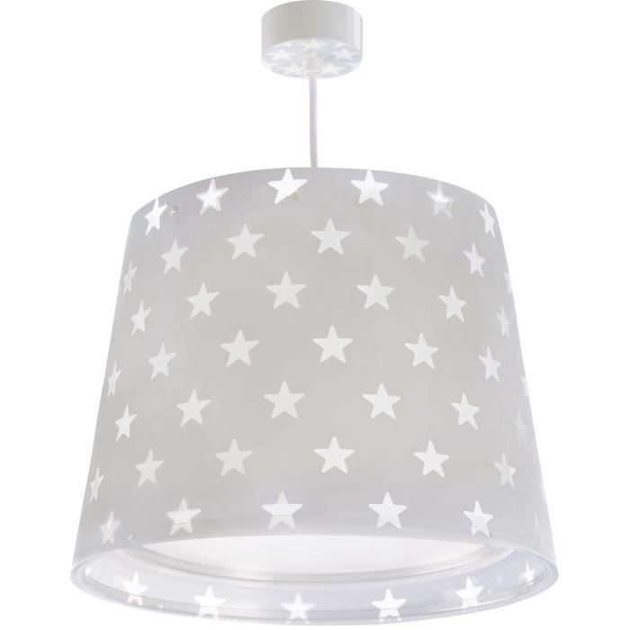 Dalber - Lampe à suspension enfant - Stars - Motif étoiles L 33 cm H 30 cm Gris