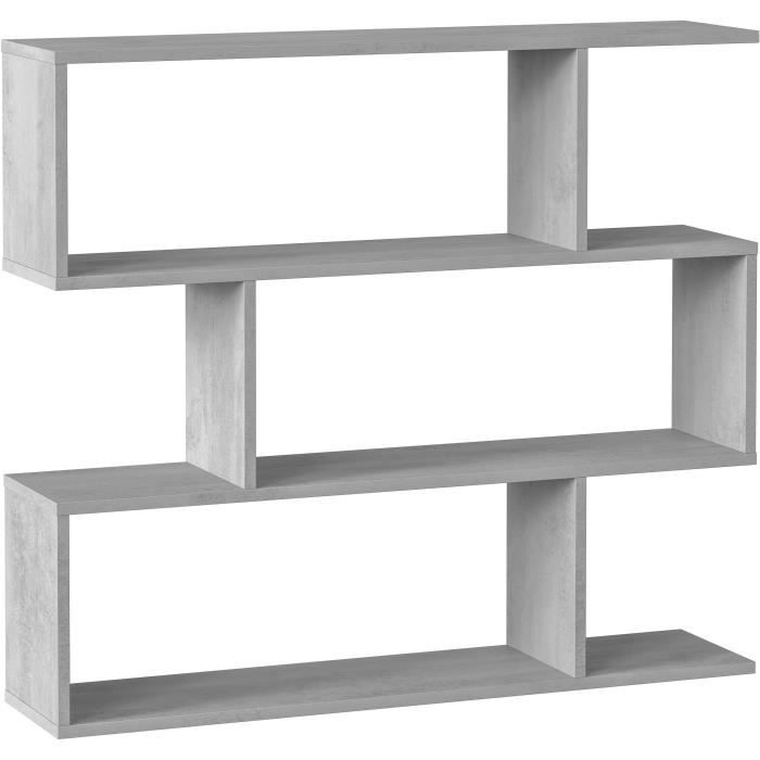 Bibliothèque étagère ATHENA - Décor imitation béton - 3 niveaux - 97 x 110 x 24 cm