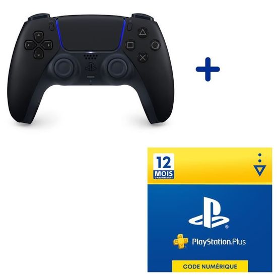 Pack PlayStation : Manette PS5 DualSense Midnight Black + Abonnement 12 Mois au PlayStation Plus - Code de Téléchargement PS4 & PS5