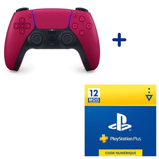 Pack PlayStation : Manette PS5 DualSense Cosmic Red + Abonnement 12 Mois au PlayStation Plus - Code de Téléchargement PS4 & PS5