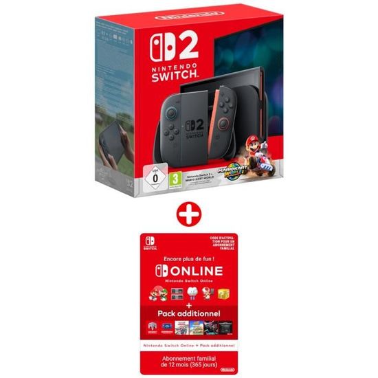 PackNintendo:ConsoleNintendoSwitch2+MarioKartWorld(Code)+Abonnementde12moisauserviceNintendoSwitchOnline+Pack