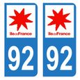 Lot 2 Autocollants Stickers plaque immatriculation voiture auto département 92 Hauts-de-Seine Logo Région Ile-de-France-0