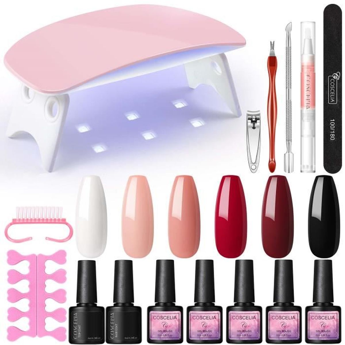 Kit COSCELIA Vernis Semi Permanent avec 6W Lampe UVLED Gel Polish