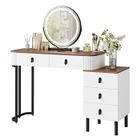 Coiffeuse WOLTU avec Miroir LED - Table de Maquillage Moderne - 5 Tiroirs - Assemblage Flexible - Marron+Blanc