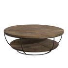 MACABANE ALIDA - Table basse coque ronde 100x100cm double plateau teck recyclé métal noir