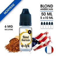 E-liquide saveur Blond Américain 50 ml en 6 mg de nicotine - 5 x 10 ml - marque E-lyk