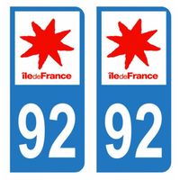 Lot 2 Autocollants Stickers plaque immatriculation voiture auto département 92 Hauts-de-Seine Logo Région Ile-de-France