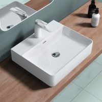Sogood Lavabo à poser blanc 50x42x12cm vasque suspendu en céramique lave mains de qualité pour salle de bain Meissen201-500
