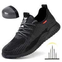 WYD™ Chaussures de sécurité à embout en acier pour hommes et femmes, chaussures de sécurité légères et respirantes - Noir