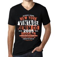 Homme T-Shirt Col V New York En 2005 – New York Made In 2005 – 18 Ans T-Shirt Cadeau 18e Anniversaire Vintage Année 2005 Noir