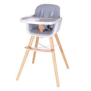 CHAISE HAUTE  Chaise haute bébé évolutive WIHHOBY en bois avec plateau et hauteur réglables - style scandinave gris