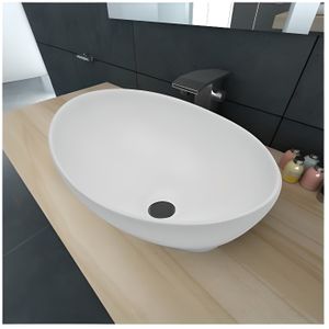 Lavabo AVILA blanc en céramique Vasque à poser ovale moderne haute qualité REA