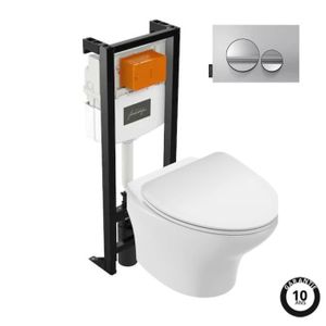 WC - TOILETTES Pack WC suspendu sans bride compact JACOB DELAFON Nouvelle vague+ bâti-support + plaque Chrome brillant/Chrome mat