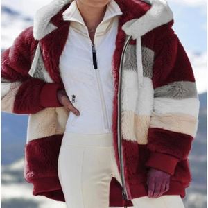 DOUDOUNE Manteaux Polaire Zippee pour Femme Mode en Peluche a Capuche Chaud Hiver Decontractee Doux Ample Veste - rouge 1 HBSTORE