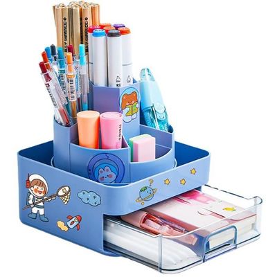 Pot à Crayons Enfant En Bois Arc-en-Ciel - Rangement Bureau 5 Compartiments - Organiseur Salle De Classe Jokisa