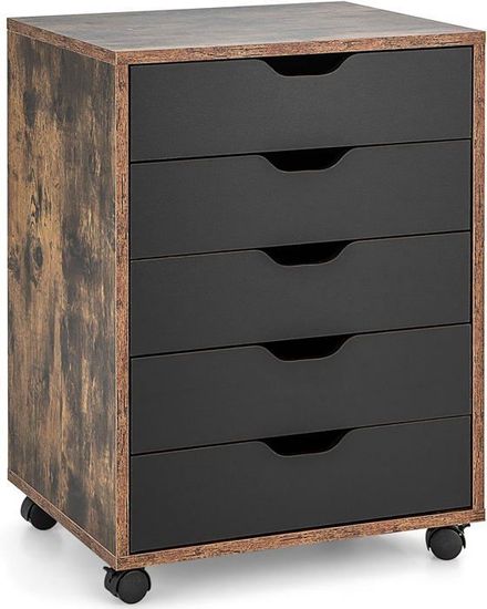 Caisson De Bureau à Roulettes GOPLUS 5 Tiroirs - Armoire De Rangement Blanc 78x39x65cm Pour Dossiers Et Documents