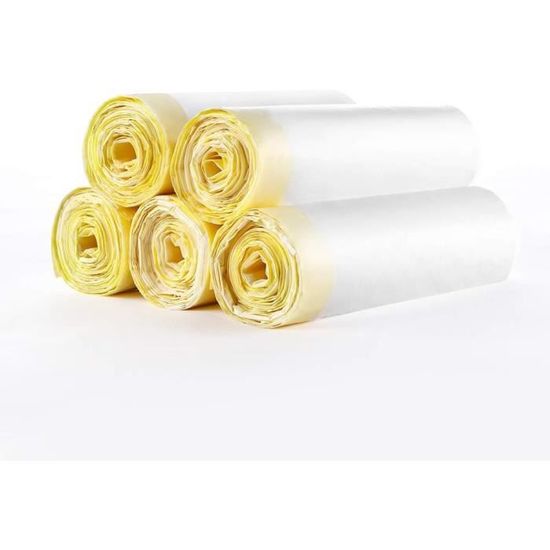Lot de 5 rouleaux de sacs poubelle jaunes, avec cordon de serrage Lot de 5 rouleaux de sacs poubelle jaunes, avec cordon de serrage
